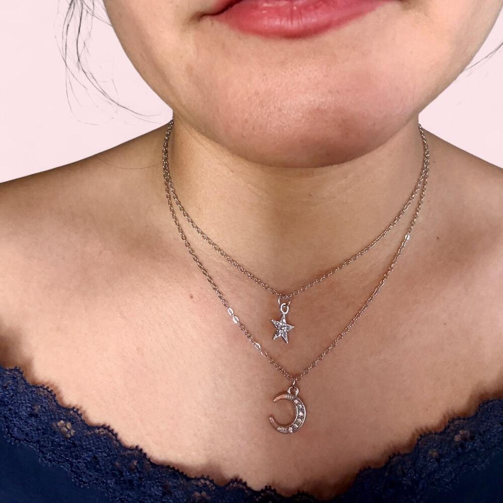 Silver moon and star necklace in sterling silver fairycore boho chic